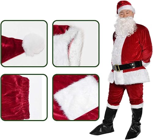 Miniatura 5 de Disfraz de Papá Noel de Navidad, traje de Papá Noel para hombres adultos, ropa clásica de franela de Navidad, conjunto de trajes de disfraces de