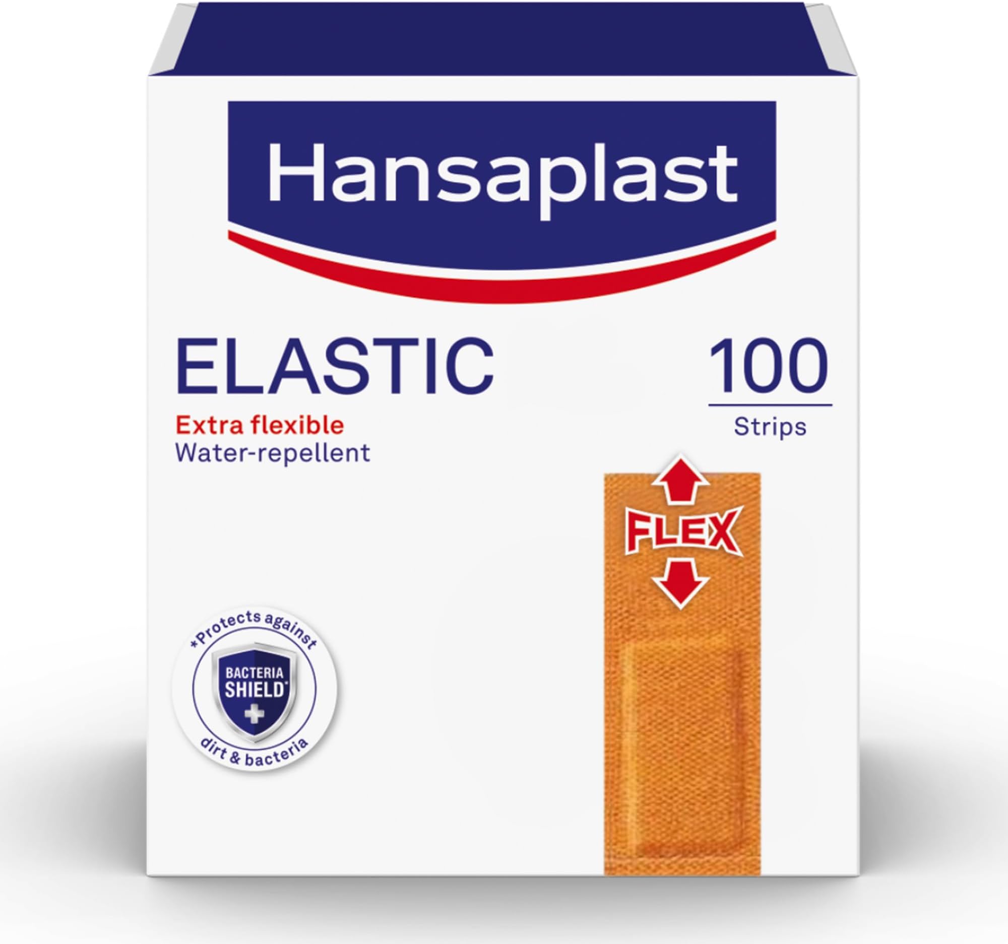 Hansaplast Elastic Plaster, Extra Flexible and Water-Repellent Non-Stick Elastic Plasters, Breathable and Usable on Everyday Wounds, Ideal for Joints and Moveable Parts of the Body, 100 Strips