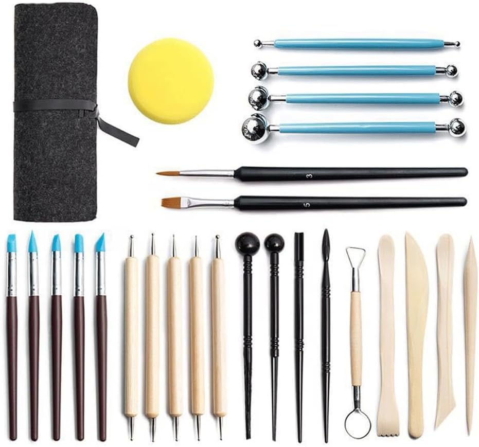 27Pcs Pottery Clay Sculpting Tools Set Kit Smoothing Wax Carving Pottery Ceramic Tools Modeling Carved Tool (D Light Grey)