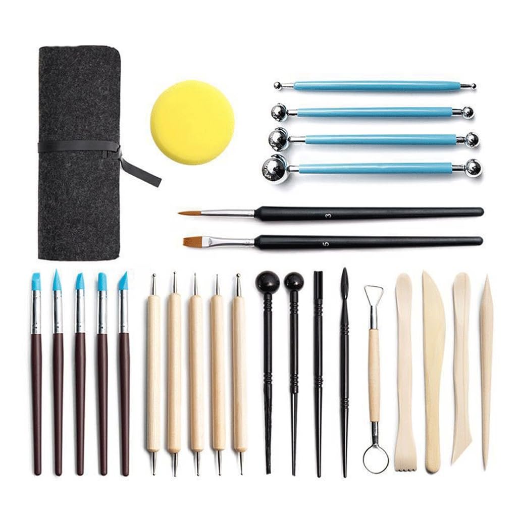 Kit De 27 Outils De Sculpture pour Poterie, Argile, Cire, Lissage, Poterie, Céramique, Modelage (Gris Clair)