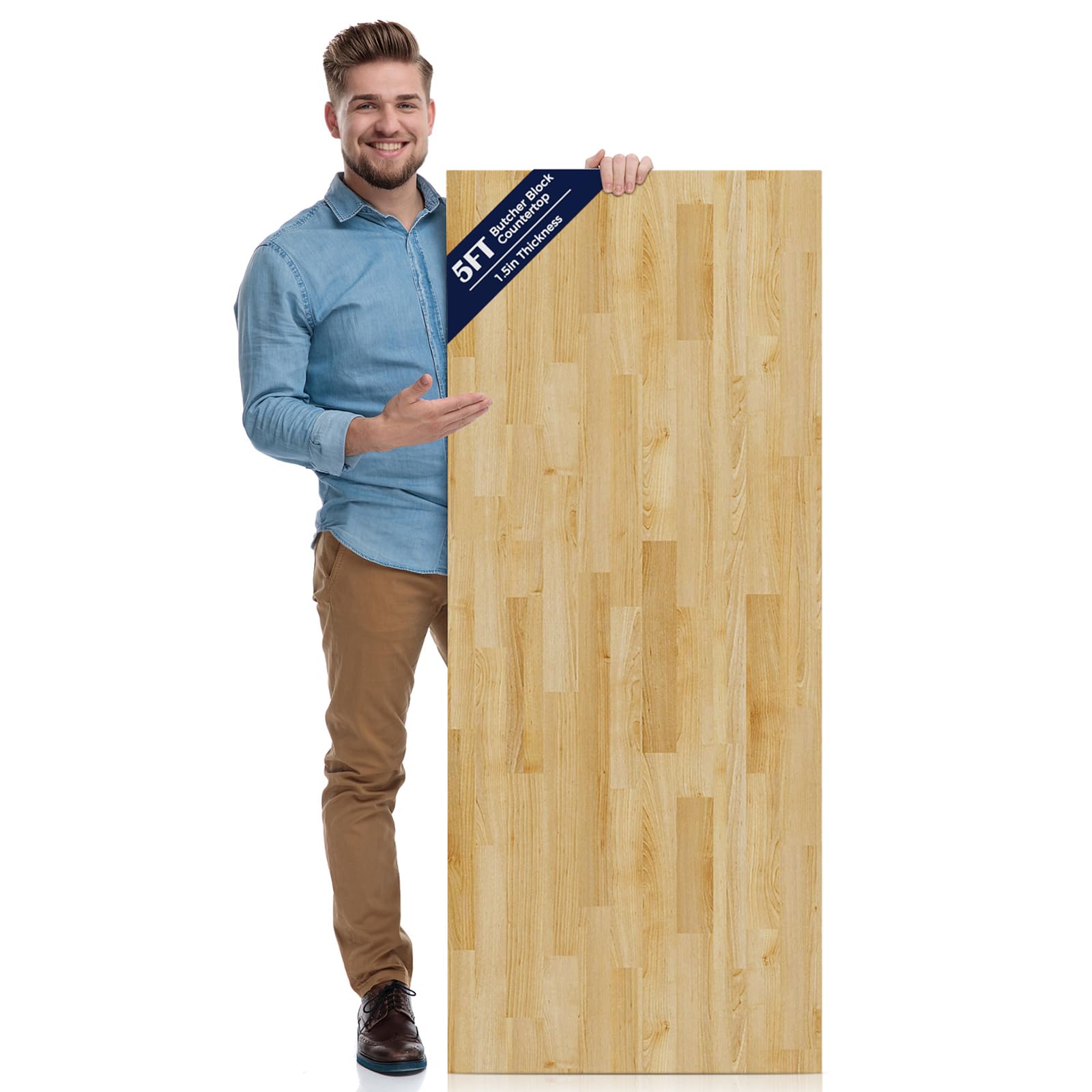 solid wood butcher block countertop - unfinished birch slab counter top wooden table top for diy kitchen island, workbench, washer dryer, coffee bar table, 60"x25"x1.5", 5ft