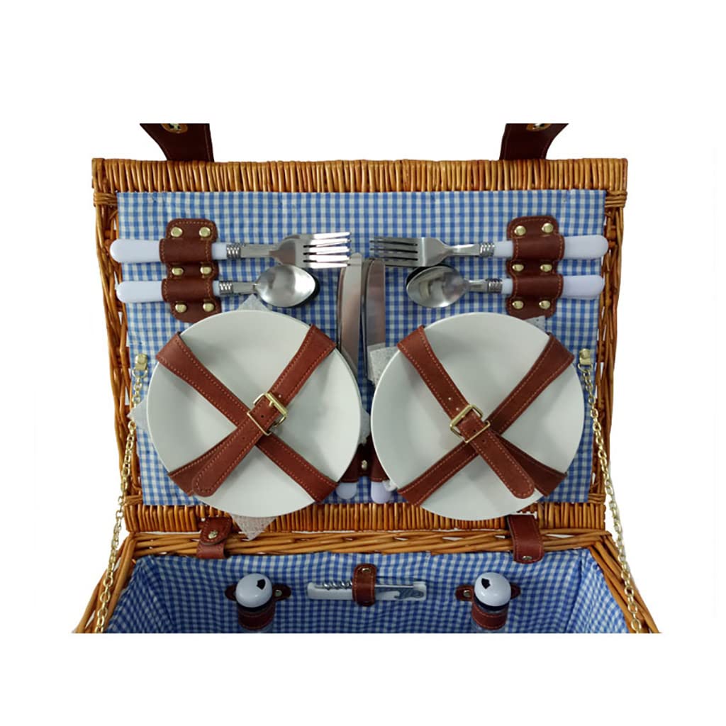 Cestino da Picnic per 4 Persone, Set da Picnic in Vimini, Cestino da Picnic in salice con Posate, Kit di Servizio e Manico, Accessori Completi per Picnic
