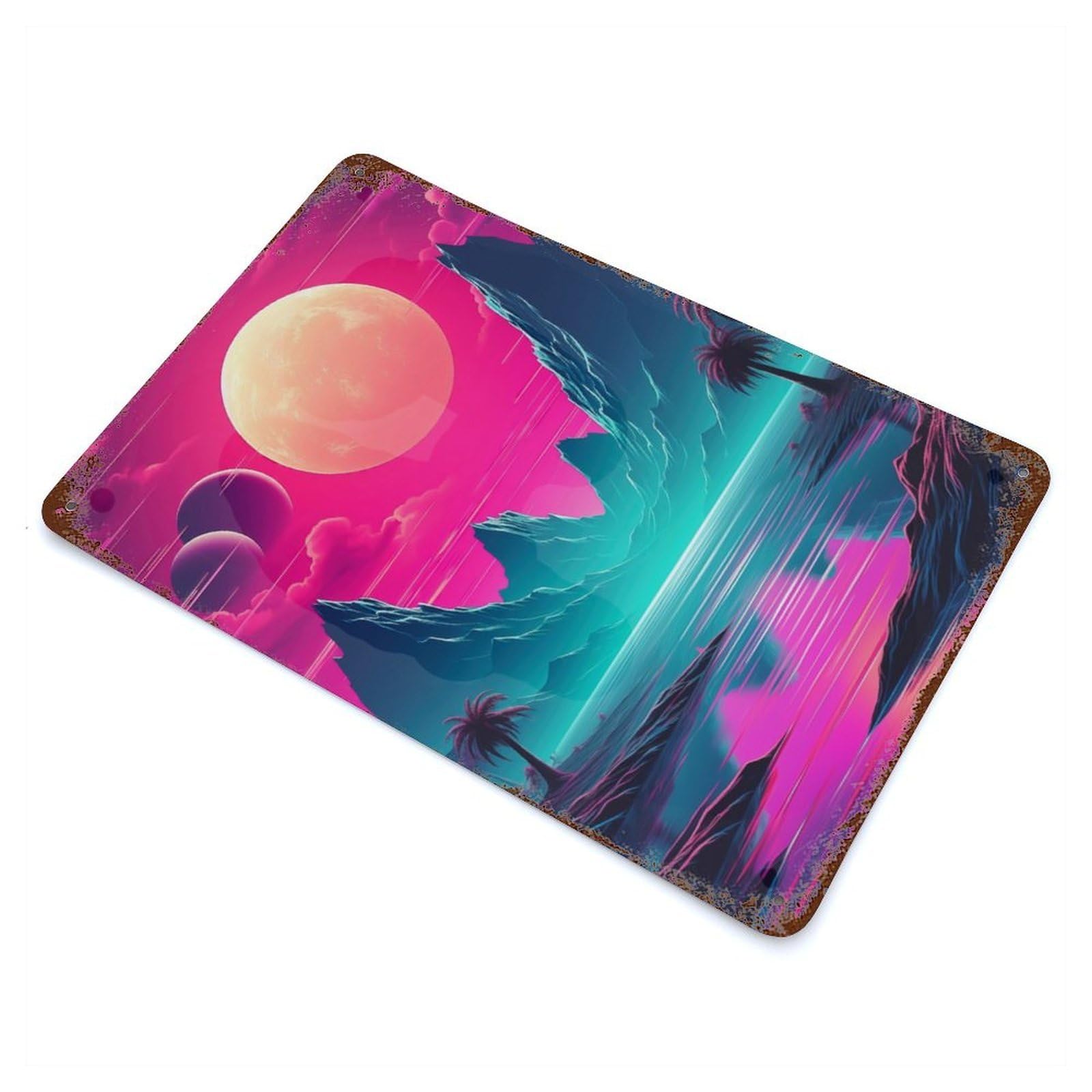Neon Synthwave Brilliance Vintage Rust Metal Sign 11.8"x7.9", for Basement, Hobby Room And Garage Decor, Farmhouse Wall Decor