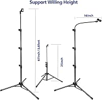 Vista 4 de Mic Stand, Boom Microphone Stands Tripod Gooseneck Microphone Stand Height Adjustable from 24" to 67" with 2 Mic Clips for Singing Stage Performance