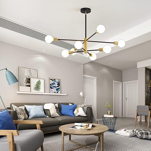 Miniatura 6 de Deyidn Sputnik - Lámpara de techo moderna industrial E26 de mediados de siglo, lámpara de techo negra y dorada para sala de estar, cocina,