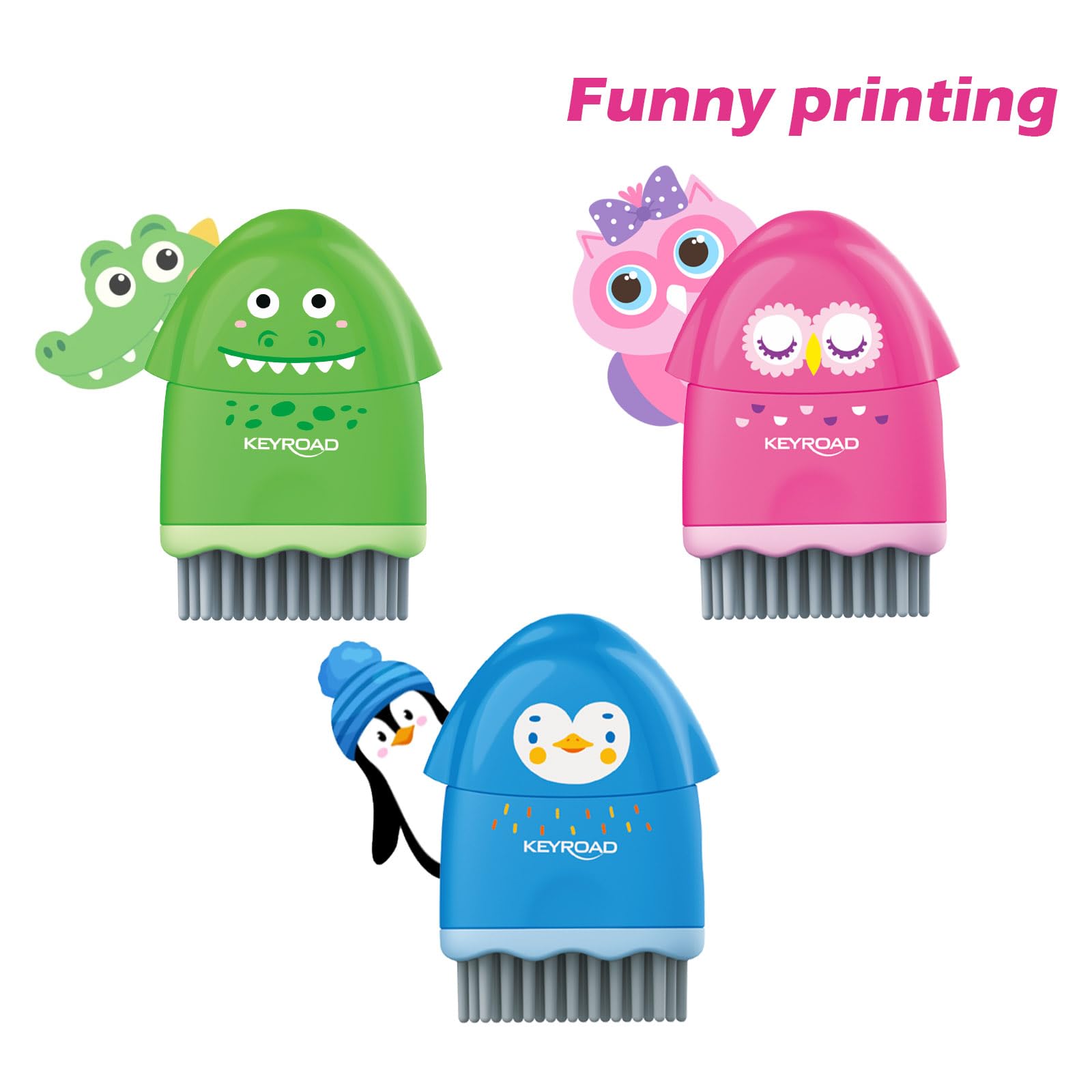 KEYROAD Temperamatite ergonomico singolo ROCKY-DOCKY 3 in 1 con gomma e pennello plastica lame in acciaio colori misti