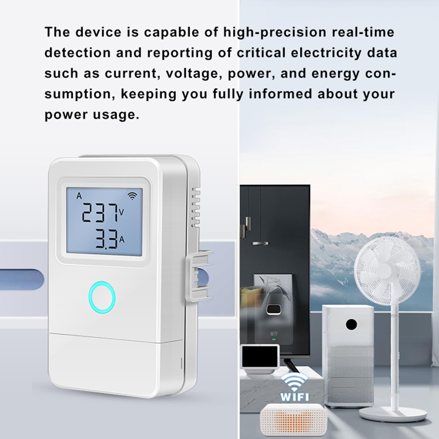Intelligenter Stromzähler WLAN: 3 Phasig Energie Messgerät, Echtzeit Energieverbrauchsmessung mit LCD-Display, App-Steuerung, Energiekosten senken, für Haushalt, Gewerbe und Balkonkraftwerk