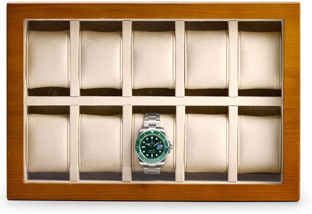 Uhrenetui, Uhrenetuihalter mit 10 Fächern, Aufbewahrungsbox für Uhren aus Holz, Uhrenbox mit Glasdeckel, Organizer, Uhrenbox