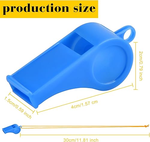 Miniatura 2 de 200 silbatos de plástico con cordón, silbatos de emergencia a granel para entrenamiento escolar, senderismo al aire libre, entrenadores deportivos,