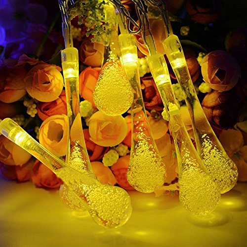 KORADA Solar Strings Lights, 20 Feet 30 LED Water Drop Solar Fairy Lights, Waterproof Lights for Garden, Patio, Yard, Home, Parties- Warm Light