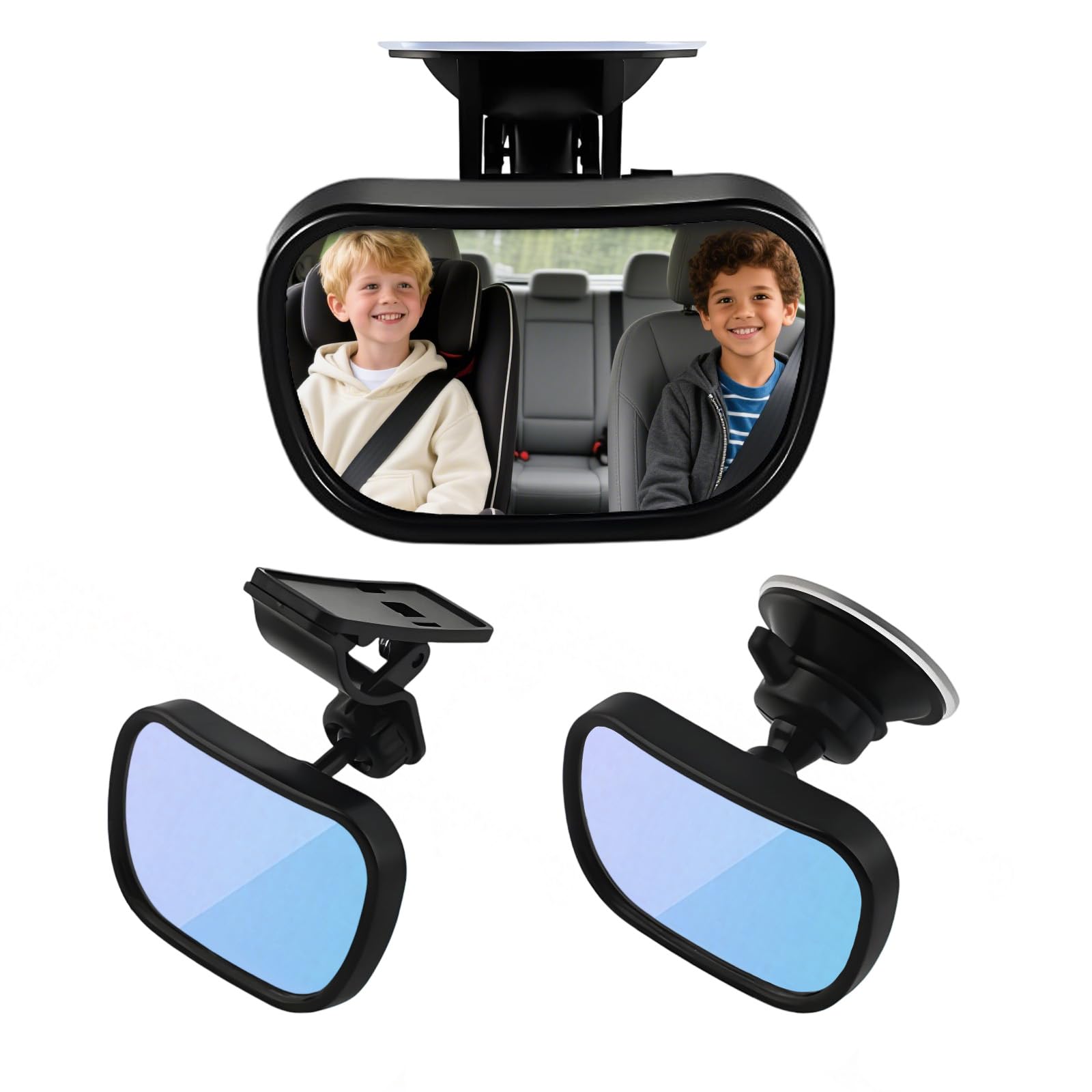 Ztolbriy Auto Baby Rückspiegel für Rückbank – 360° Drehbar & Großes Sichtfeld | Mit Saugnapf & Clip | 8.8 * 5.6 cm Gebogener Spiegel | Einfache Montage