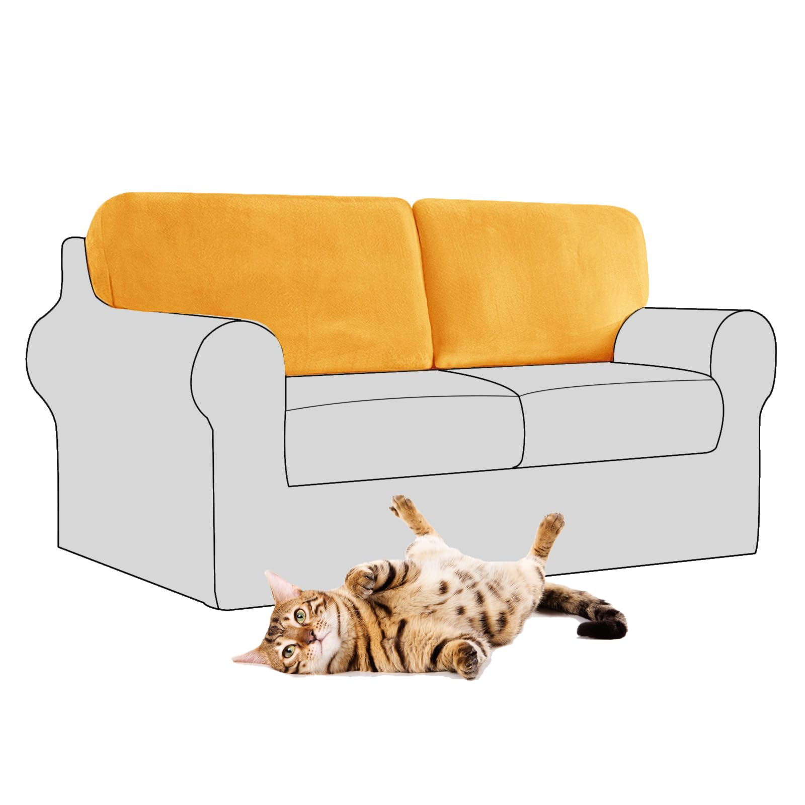 SYLC Stretch Velvet Sofa Backrest Cover, Back Cushion Covers Non-Slip Sofa Cushion Slipcovers for Couch Chesterfield Caravan RV Dinette (Yellow,2 pcs Rectangle L)
