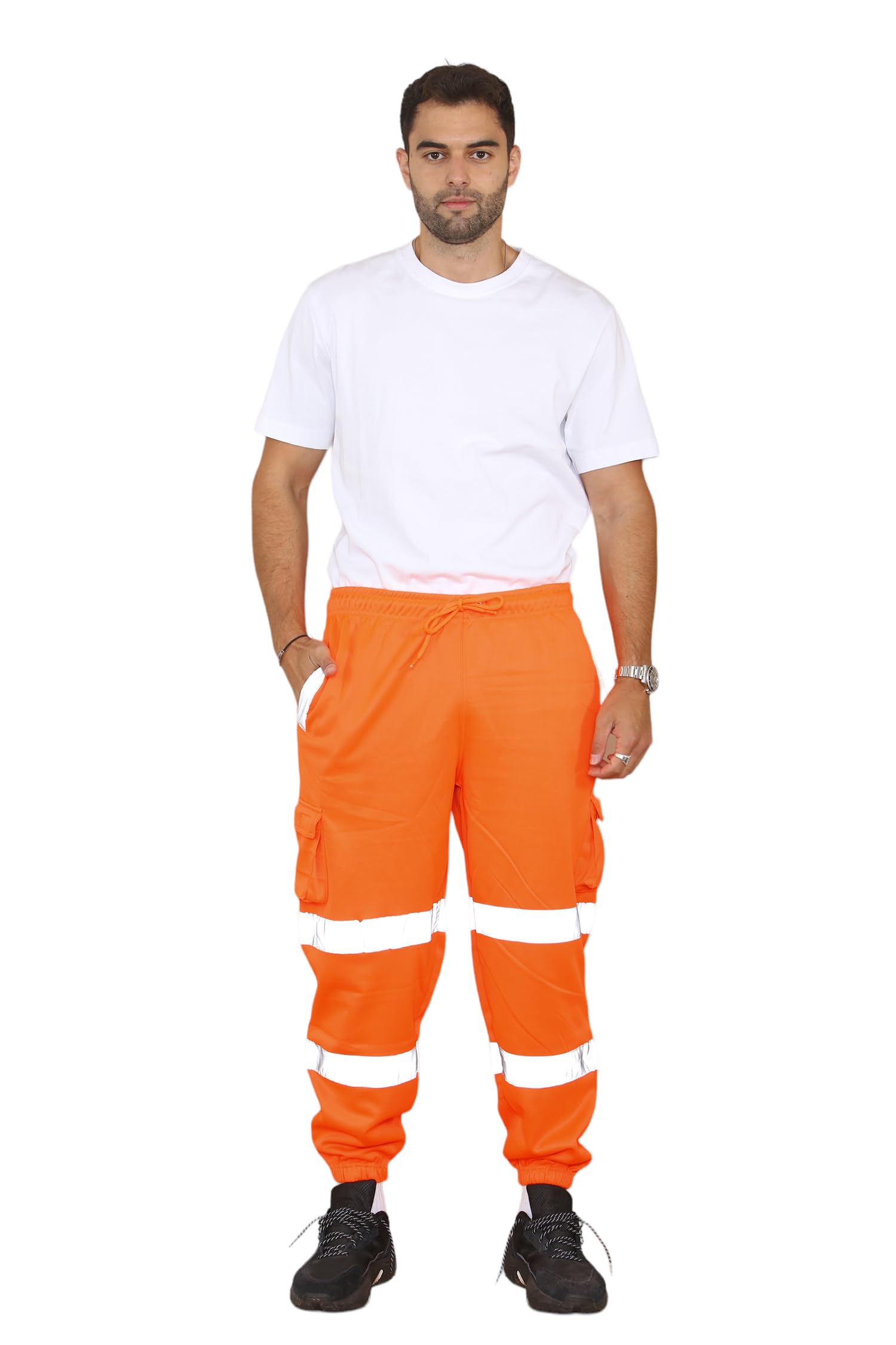 Grunge WearHi Viz Men's Fleece Work Trousers Reflective Safety Hi Vis Joggers - Men High Visibility Combat Workwear Bottoms Pants Plus Size S-5XL