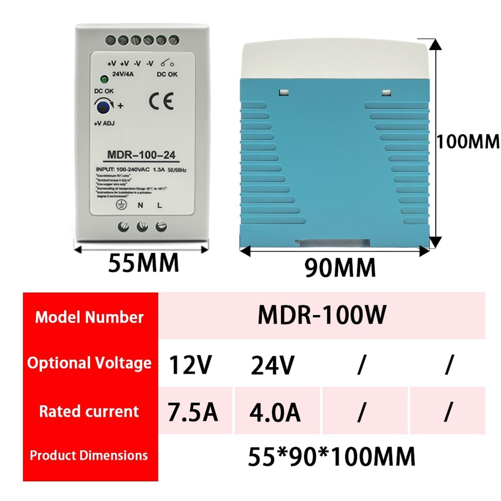 MDR-10W 20W 40W 60W 100W AC 100-240V Eingang Mini Din Schiene Schalter Netzteil Spannung Transformator DC 5V 12V 15V 24V 36V 48V Ausgang 1Pcs(15V_100W)