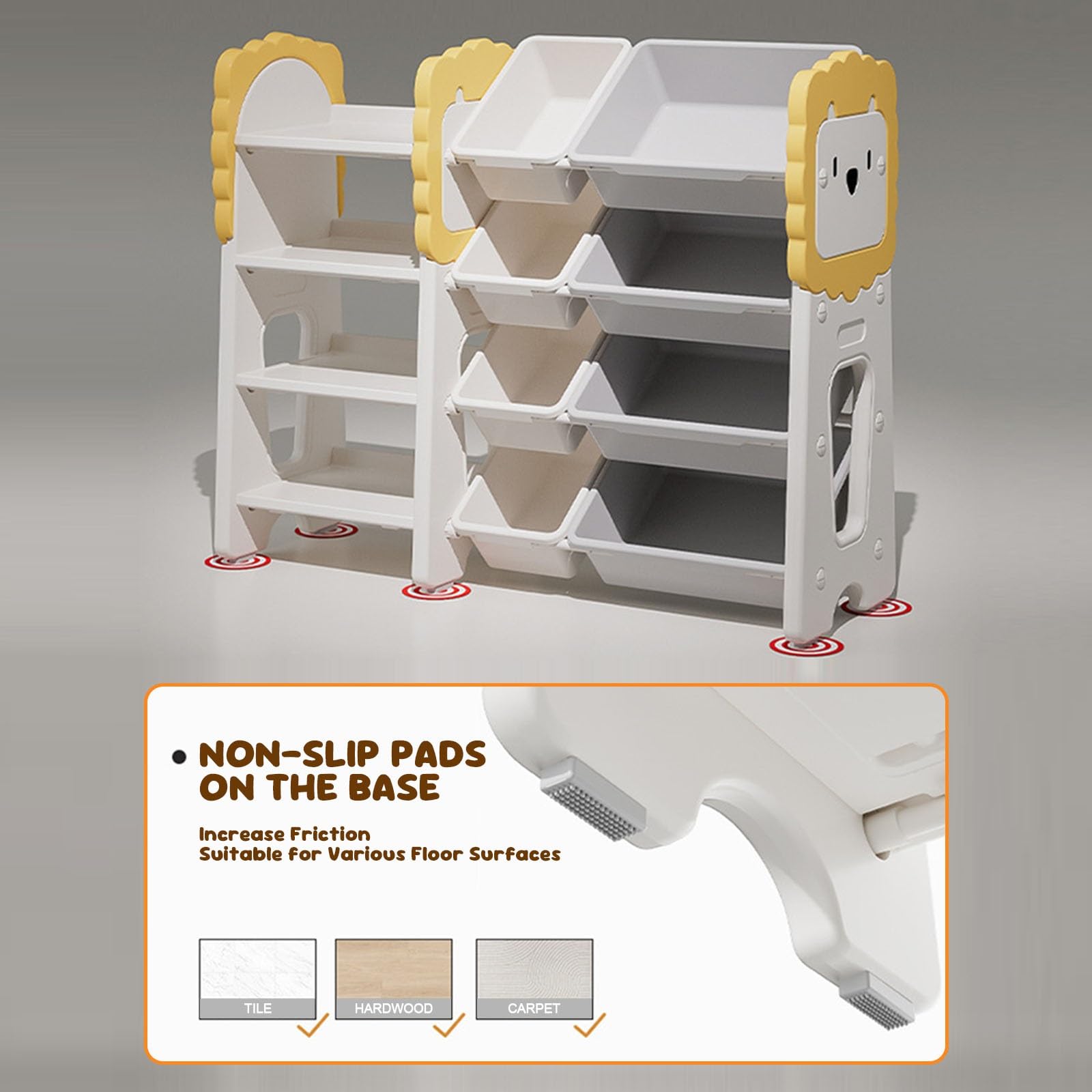 Contenitore per Giocattoli con Scaffale Soluzione D'arredo per la Stanza Dei Giochi con 3 Ripiani e 6 Contenitori per Giocattoli Mobile Contenitore per Bambini(Yellow)