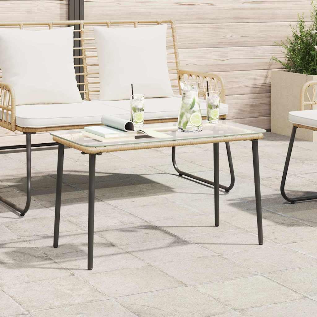 Stół ogrodowy naturalny z polirattanu ze stalową ramą, 80 x 40 x 45 cm, odporny na warunki atmosferyczne, stół tarasowy, na balkon, do ogrodu, patio, na zewnątrz, jedzenie, piknik, dla