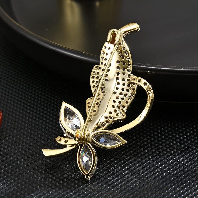 Image of Rhinestone Leaf Brooch Pins - Crystal & Gold-plated Lapel Pin Jewelry for Women - Birthday Gift for Wife or Friends