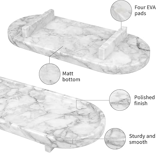 Miniatura 10 de HESHIBI Bandeja ovalada de mármol para tocador de baño con pata, bandeja decorativa pequeña de piedra natural de lujo, dispensador de jabón, bandeja
