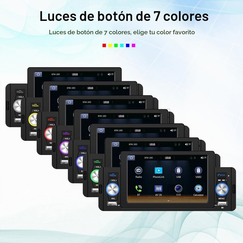 Hikity 5" 1 DIN CarPlay Radio Coche con Bluetooth FM Cámara Trasera | Pantalla Táctil Android Auto Mirror Link Control del Volante Manos Libres USB AUX Tarjeta TF