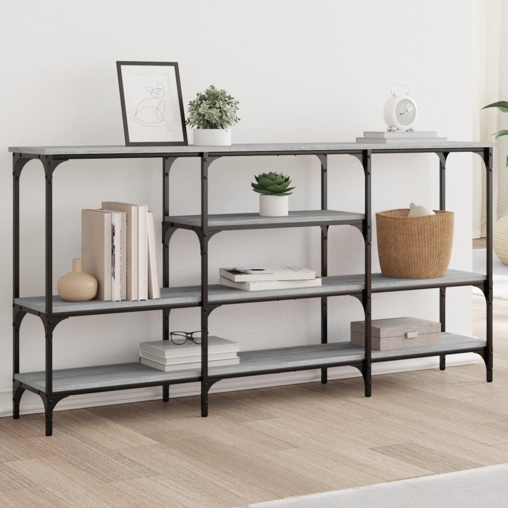 SXZenSpace Grey Sonoma Console Table 160 x 29 80 cm Engineered Wood Hallway Sofa Side with Metal Frame and Shelves for Living Room Corridor Bedroom