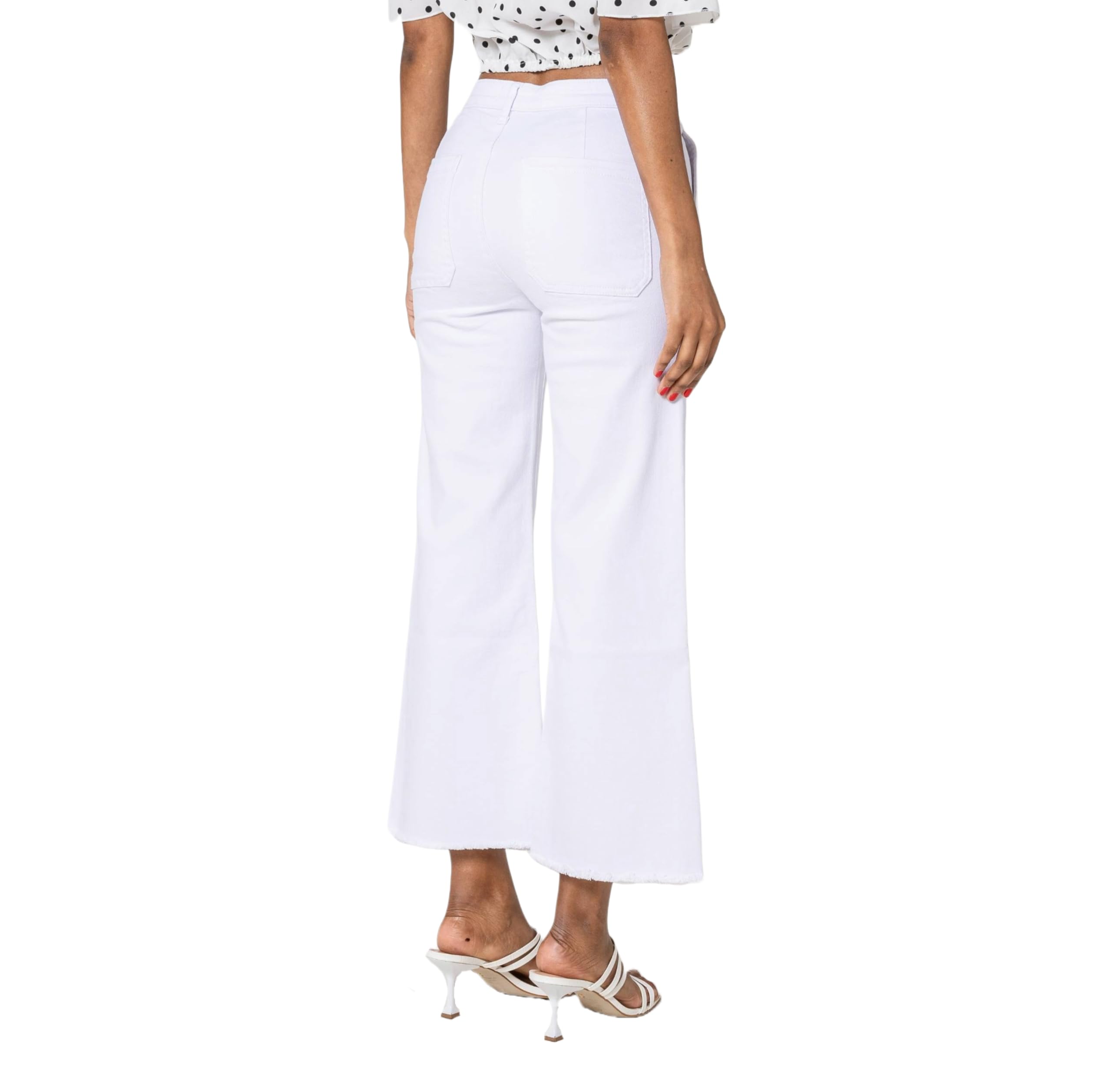 Nina Carter P512 Pantalones vaqueros acampanados para mujer, corte 7/8, cintura media, elásticos, dobladillo deshilachado, aspecto desgastado, pantalones acampanados con costuras decorativas y