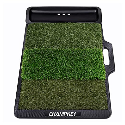 CHAMPKEY New 19" x 27.5" Tri-Turf Golf Hitting Mat with Ball Tray | Solid Adhesive Technology Golf Practice Mat | High Durability and Stability Golf Mat