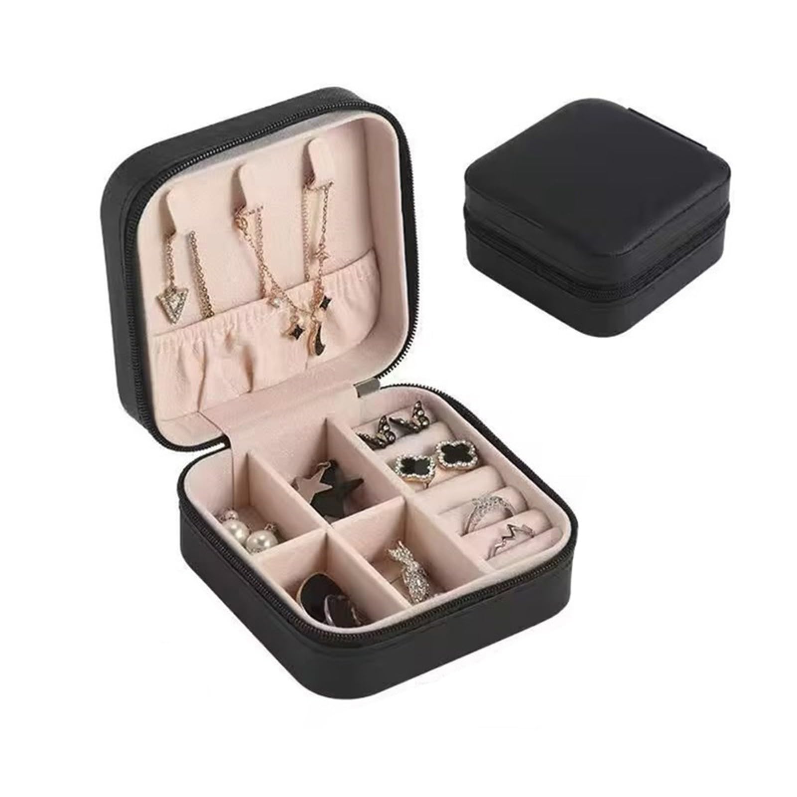 Travel Jewelry Case Small Lightweight Portable Zipper Leather Mini Jewelry Box for Women Mom Teen Wife Fashion Mini