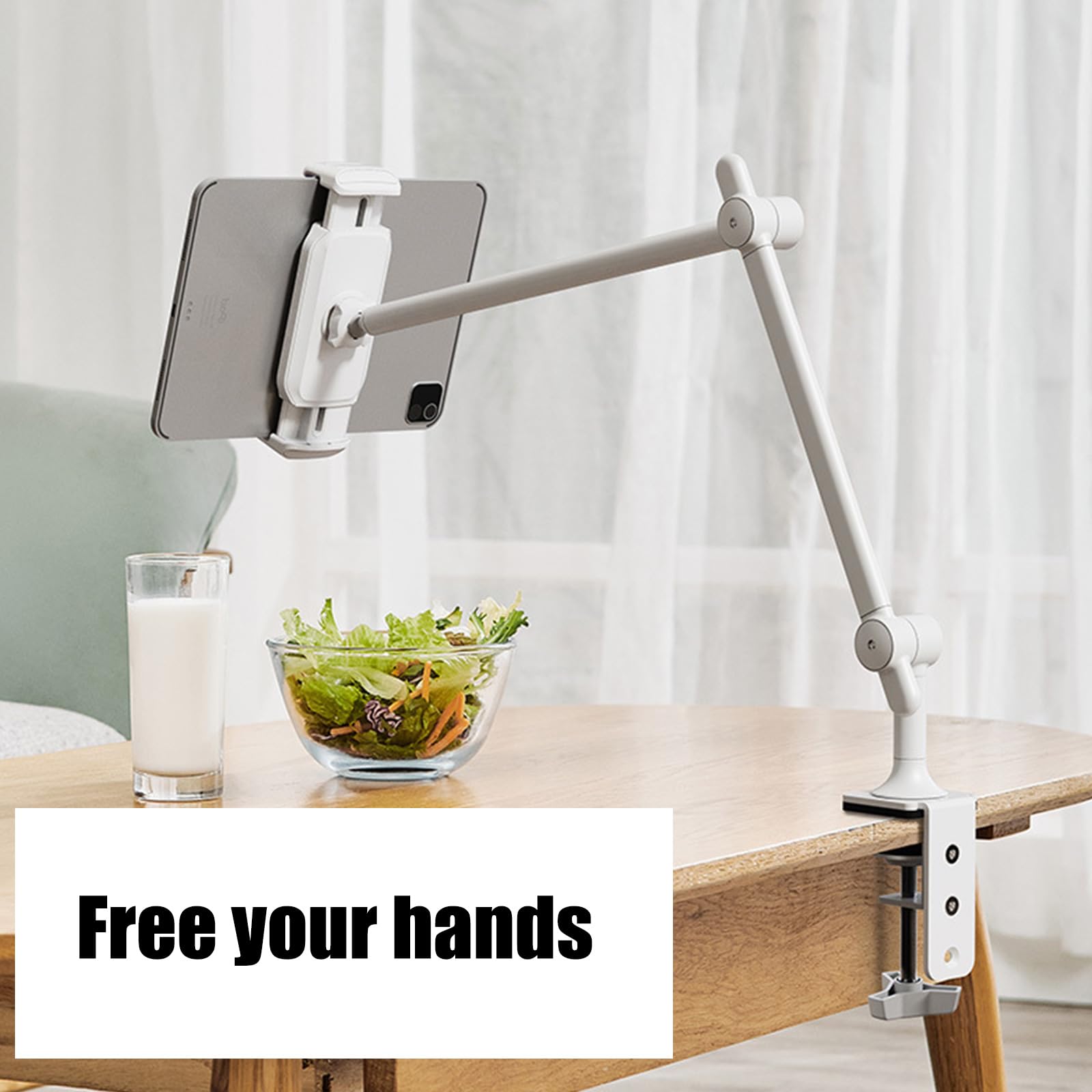 Flexibler Tablet Tischständer, robuste Klemmsysteme, 360-Grad Drehung, verstellbare Armlänge, ergonomische Betrachtungsposition, höhenverstellbare Tablet Arm Tischhalterung