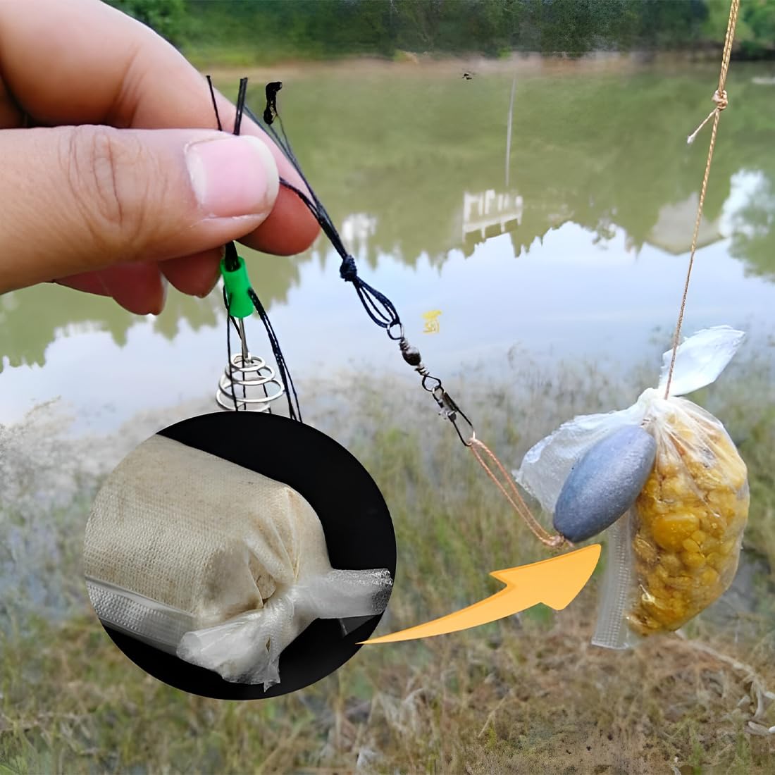 100 worków PVA do połowów karpiowych na kule na karpie jedzenie kukurydza w puszkach mączka rybna pellet 70 × 140 mm