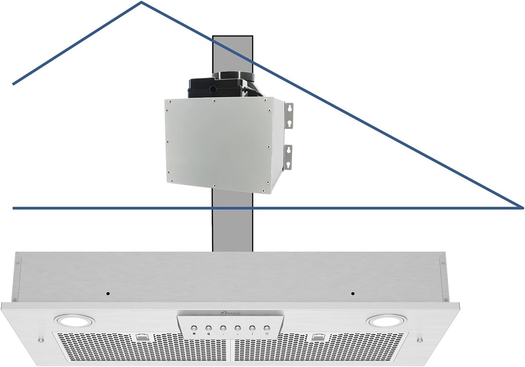 Awoco 11-3/4"D Super Quiet Split Insert Stainless Steel Range Hood, 4-Speed, 800 CFM, LED Lights, Mesh Filters with 6" Blower (30"W 6" Vent)