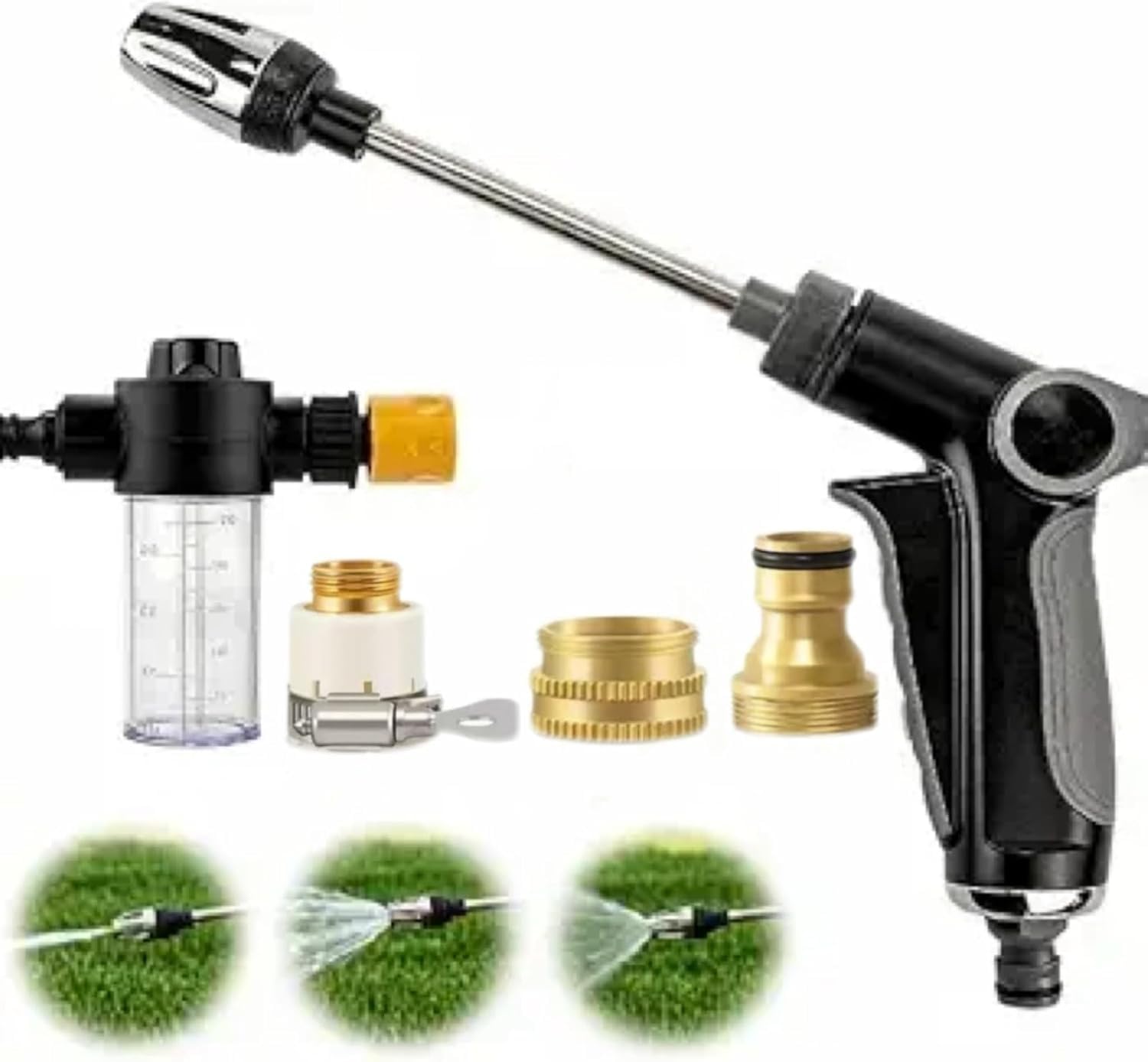 Garden Hose Foam Sprayer, 3 Patterns High Pressure Nozzles Watering Sprayer Soap Dispenser with Soap Reservoir for Car Washing Pets Shower Plants Watering