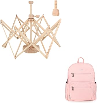 Olikraft Wooden Yarn Swift and Pink Crochet Bag Organizer - Lightweight Yarn Winder Swift Set with Yarn Storage, Perfect for Knitting and Crochet Accessories & Supplies