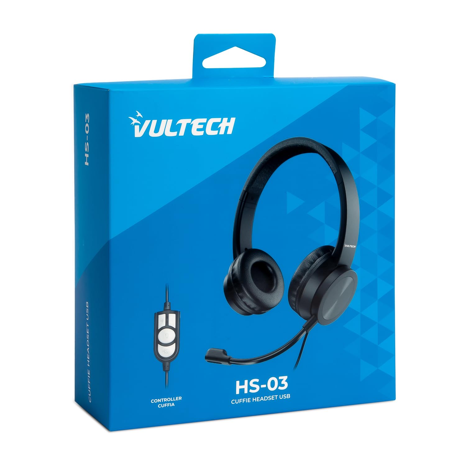 VulTech HS-03 Cuffie On-Ear USB Nero con Microfono con archetto regolabile con controller volume e muto, per PC, ufficio, Computer, Portatile, Laptop, Macbook, Teams, Meet, Zoom - Headset
