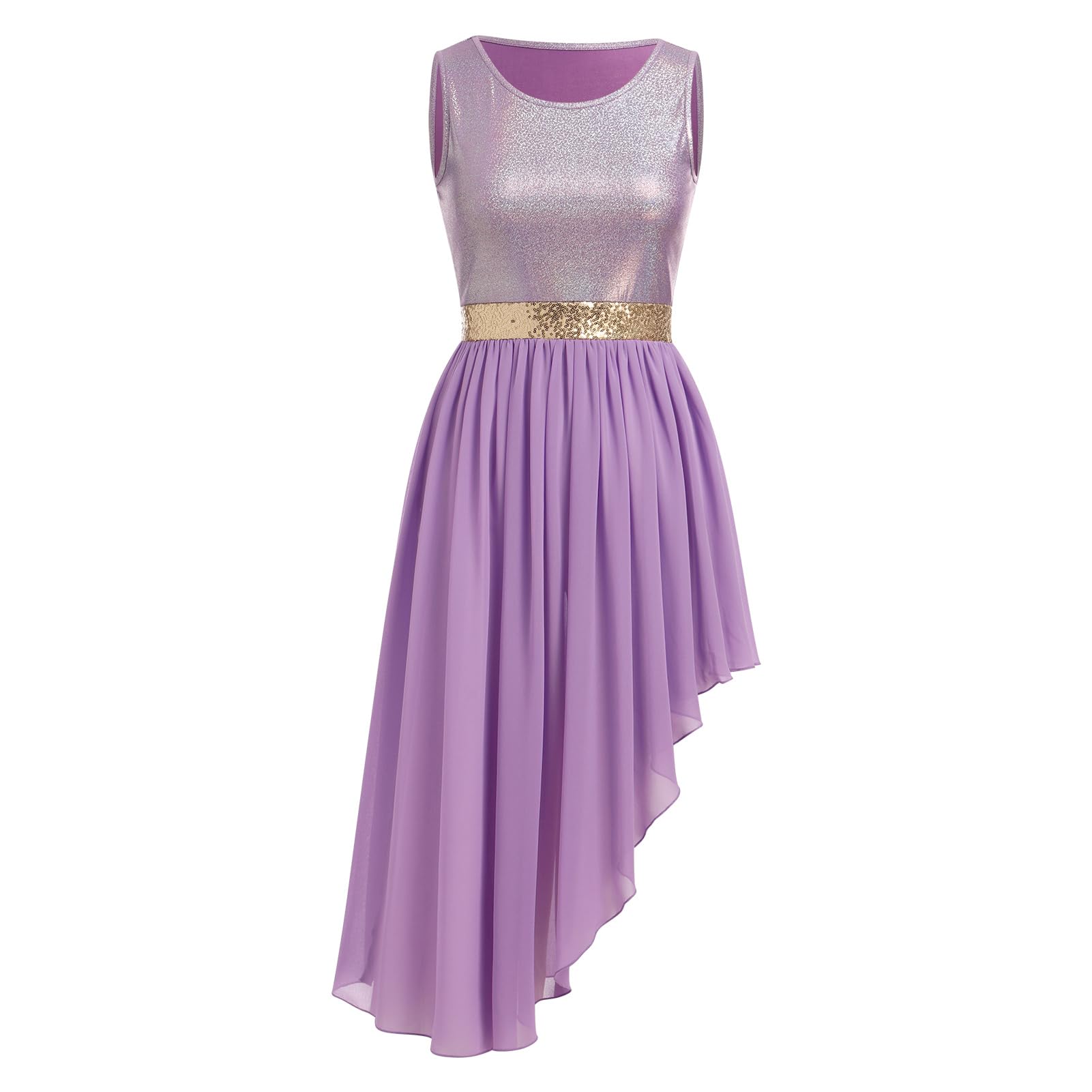 ABEHIK Praise Liturgical Dance Costume for Women Sleeveless Metallic Sequin Color Block Praise Dance Dresses Overlay Liturgical Lyrical Dancewear Worship Church Dress Purple L