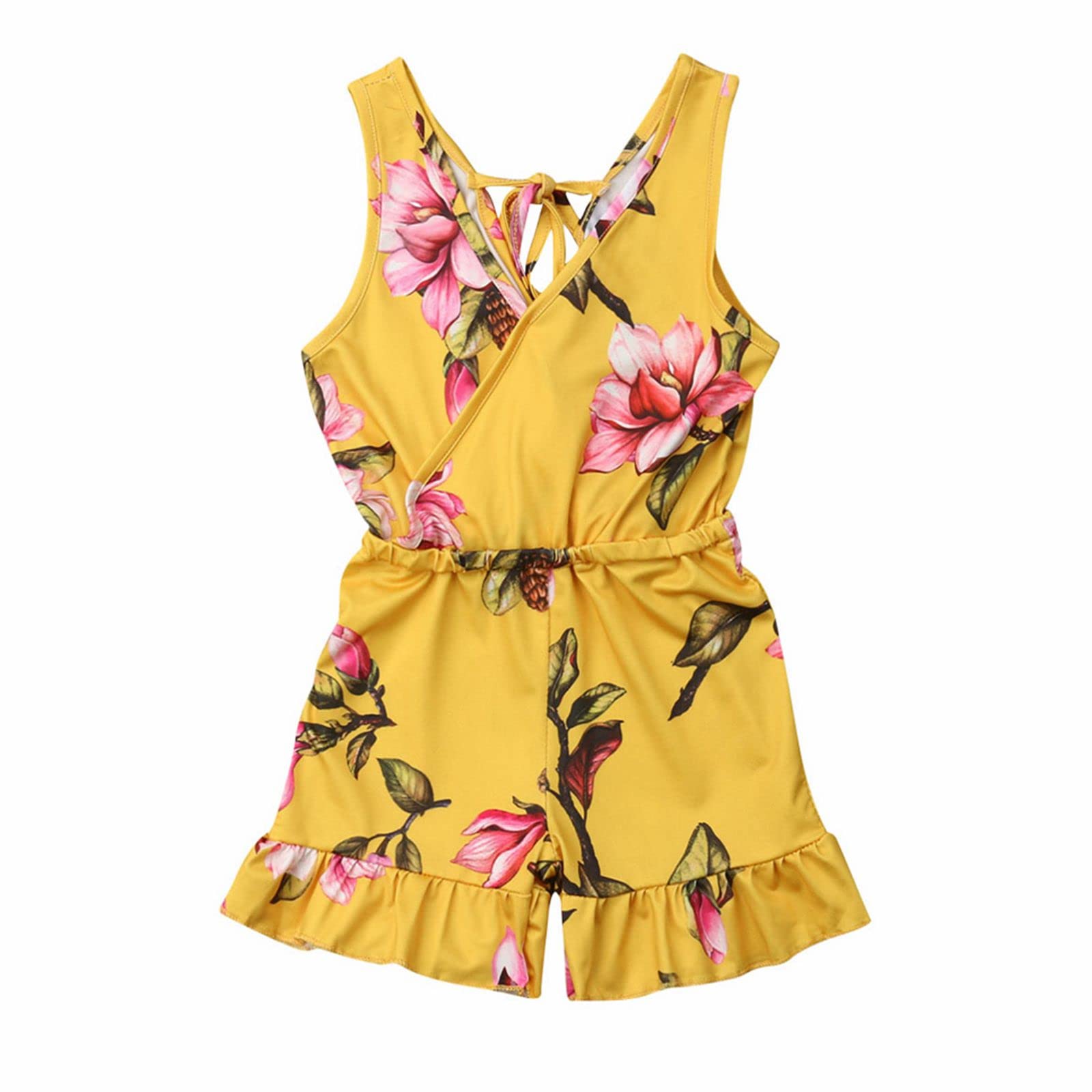 Carolilly Mameluco Bebé Niña Ropa Verano de Mono de Manga Corta con Volantes Estampados Florales Camiseta Pantalones Cortos con Hombro Descubierto sin Tirantes para Niñas