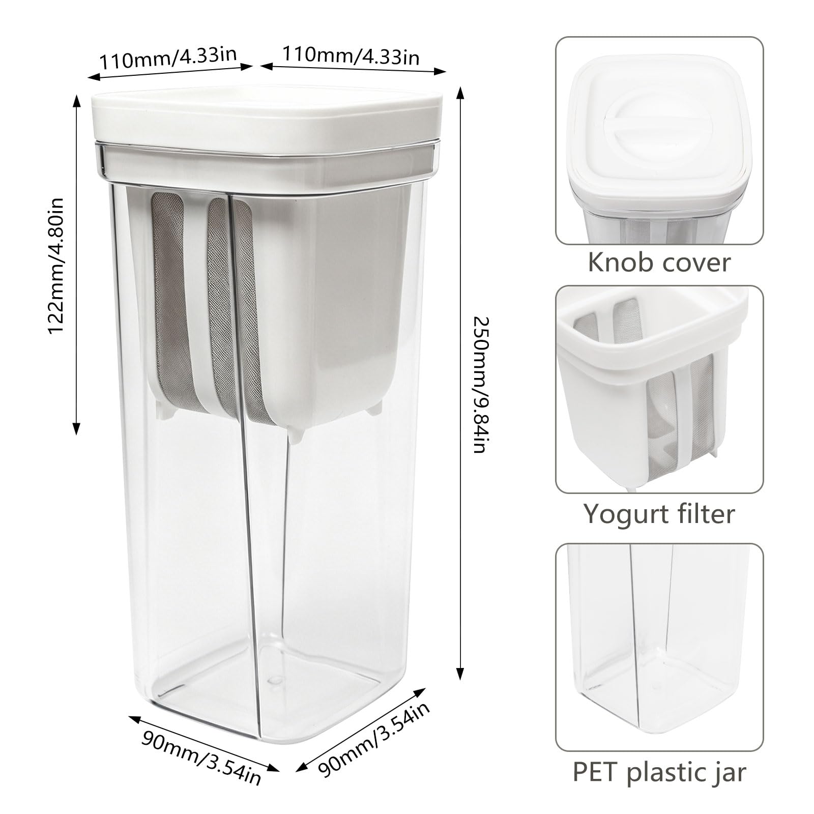 Colino per Yogurt Greco Colino per Yogurt da 2000 Ml con Coperchio Erogatore Yogurt Filtro con Acciaio Inossidabile Maglie e Coperchio per Filtrare Succhi di Frutta, Latte