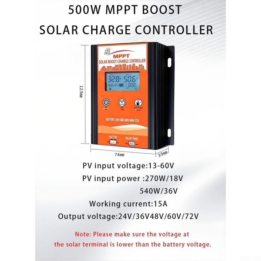 500W MPPT Solar-Laderegler mit Boost-Funktion für 24V/36V/48V/60V/72V Batteriesysteme, wasserdichtes Gehäuse für Wohnmobil und Golfkart