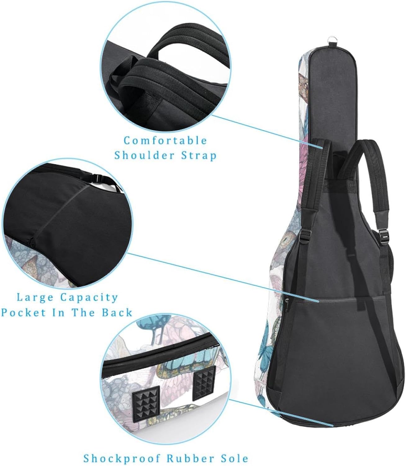 Acoustic Guitar Bag, 40 41 42 Inch Guitar Case Cover Soft Guitar Gig Bag for Acoustic Electric Bass Classical Guitar, Colorful Butterflies