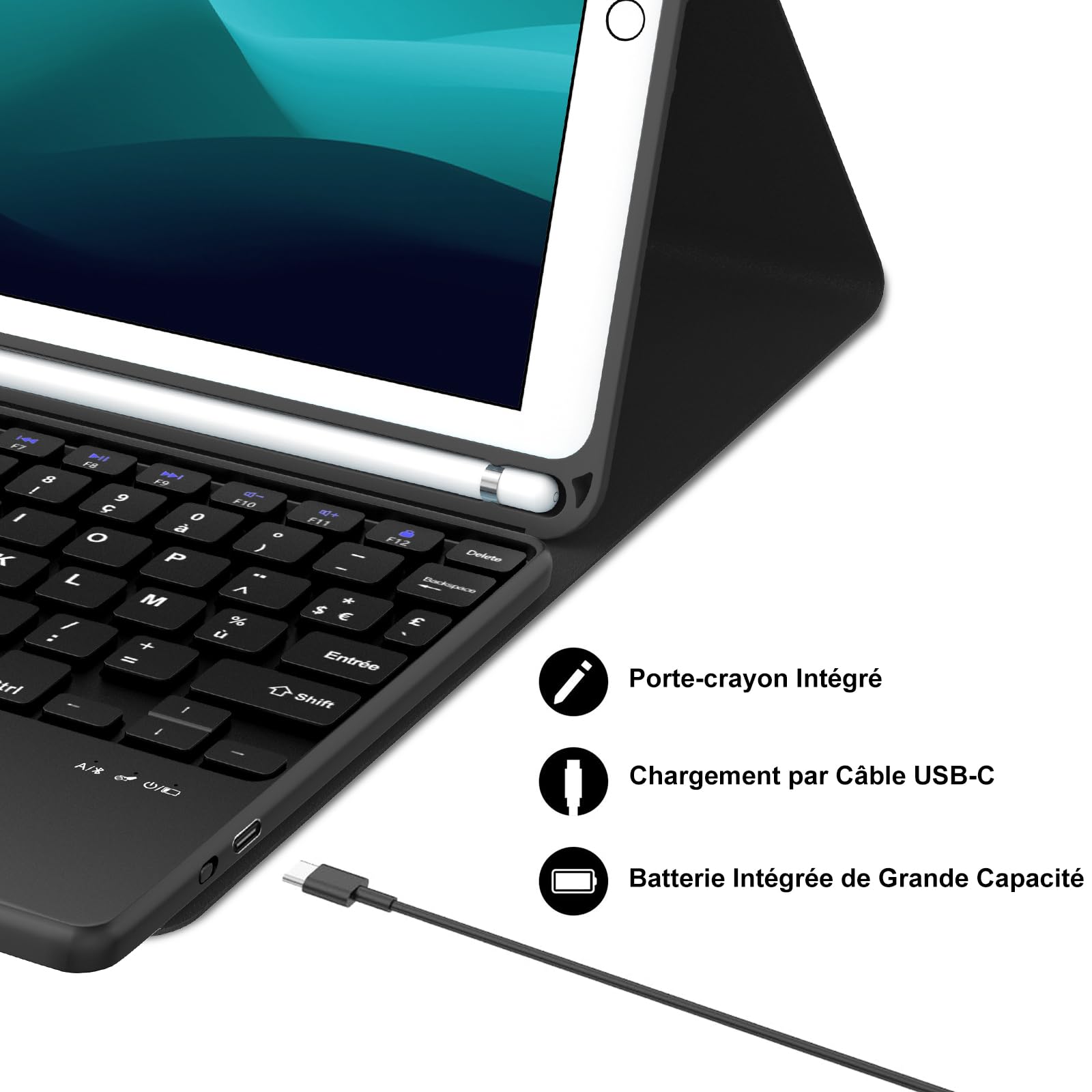 Carcasa para teclado con teclado táctil para iPad 9e/8e/7ª generación de 10,2 pulgadas, funda de teclado Bluetooth desmontable con soporte para iPad 2021/2020/2019 10.2"/Air 3 2019/Pro 10.5 2017