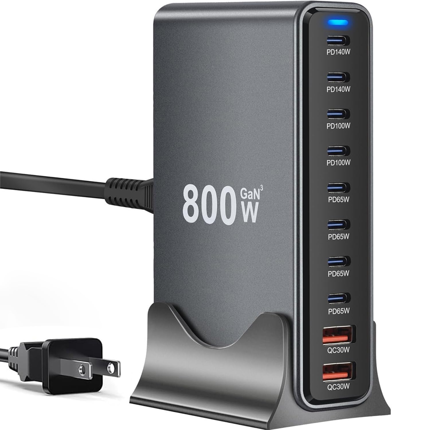 800W USB C Charger GaN 10 Ports USB Charger Multiple Plug Fast Charger Laptop Charger PD Power Adapter