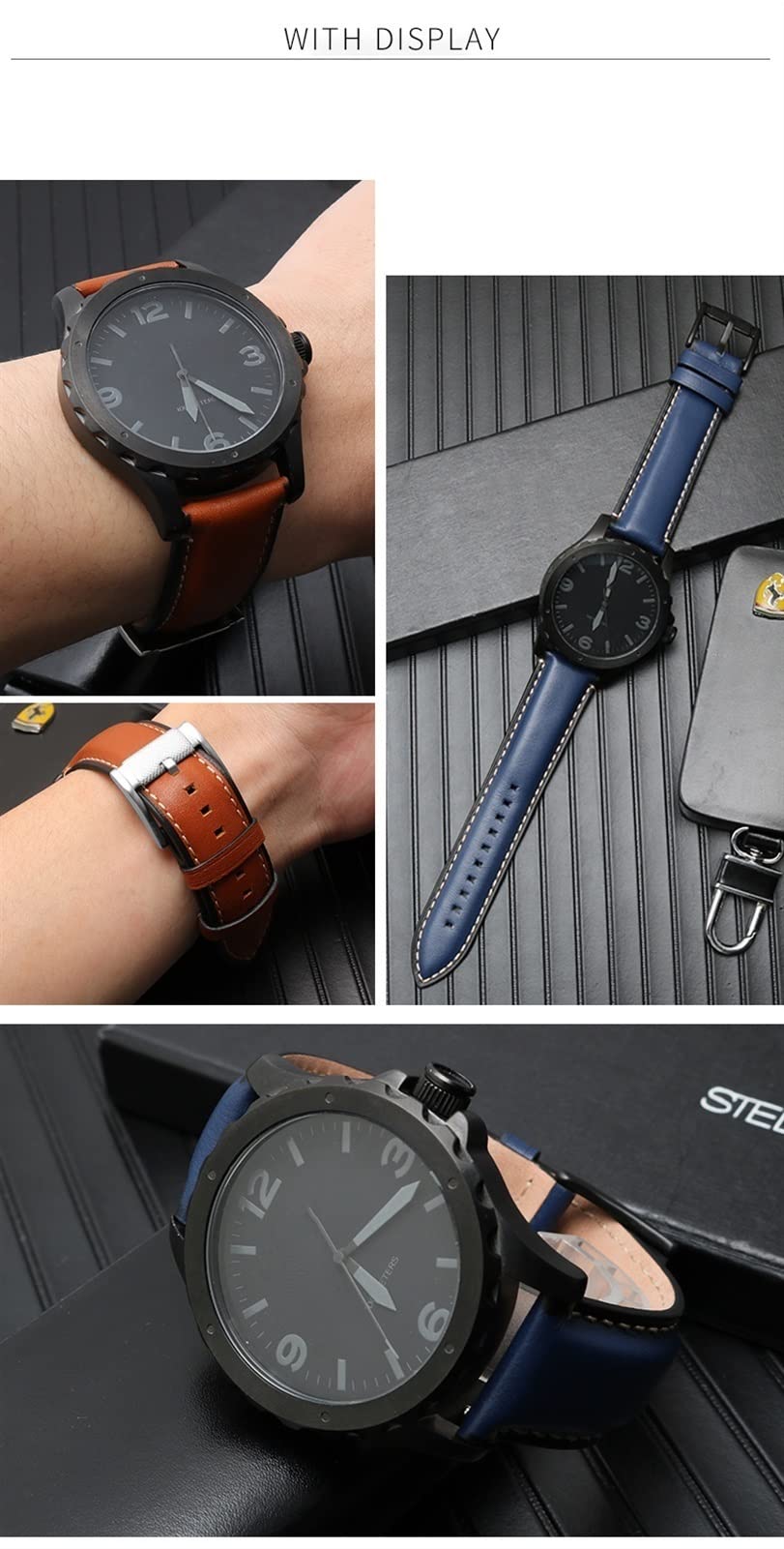 Bracelet de montre en cuir véritable à dégagement rapide pour Fossil FTW1114 4016ME3110 FS5436 24 20 22 mm pour Huawei Pro 2 Gear S2 S3, 22mm, Agate