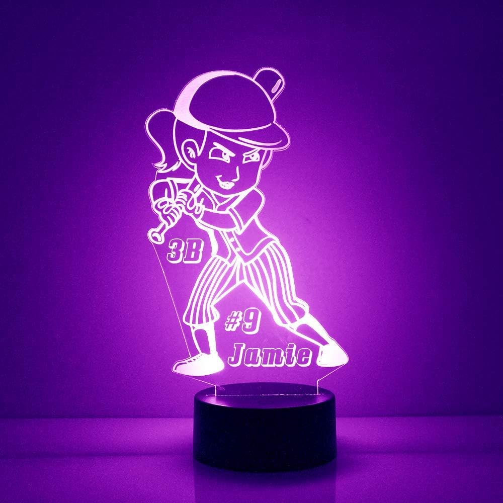Mirror Magic StoreSoftball LED Night Light Lamps, Personalized with Your Name or Text, Remote Control, 16 Colors, 4 Light Mode, Team Player Customized Gift Lighted Sign, USB Cord or Battery Power