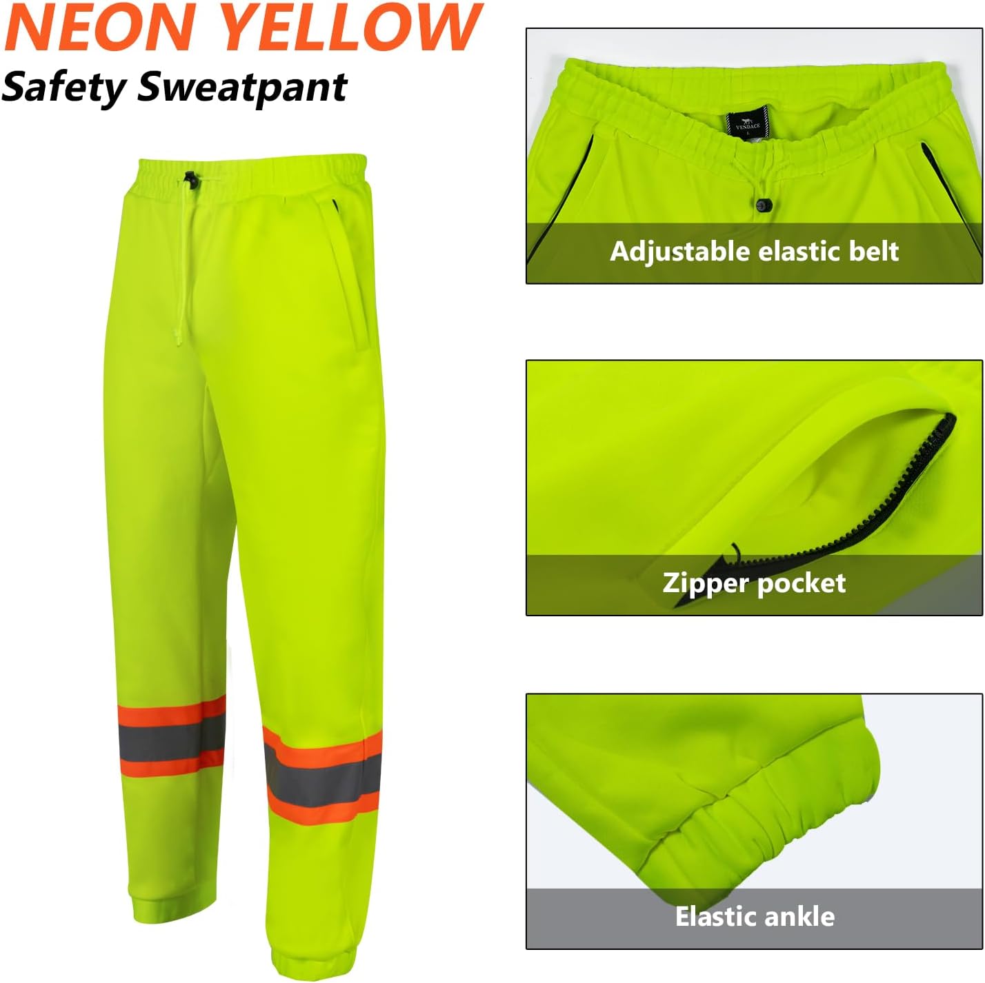 VENDACE Hi Vis Safety Sweatpants for Men Reflective High Visibility Winter Construction Work Pants Class E