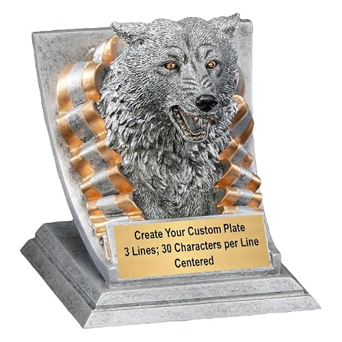 Decade Awards Wolf Trophy - Custom Engraved Mascot Award - Silver Gold Finish - Personalized School Spirit or Competition Award - Customize Now (4 Inch)