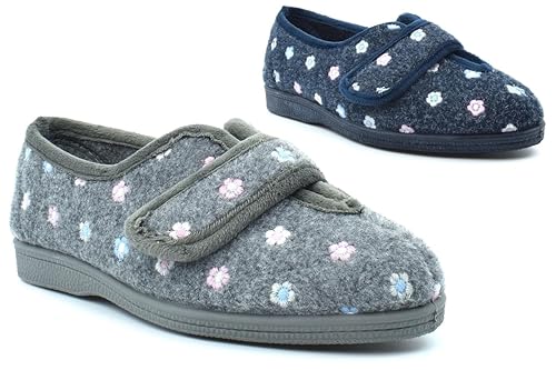 Womens Wide Fit Slippers Ladies Matilda Wide Slippers V Throat