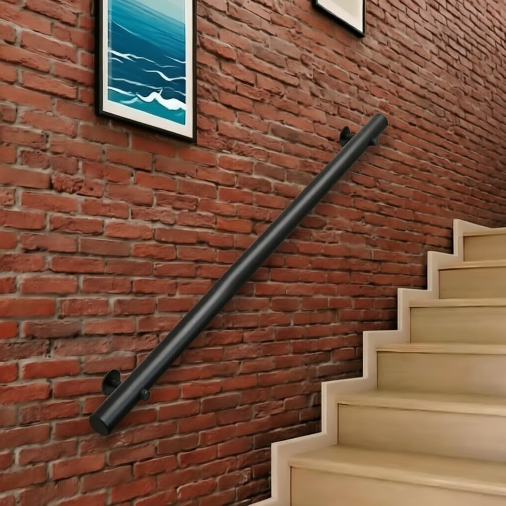 DMCHENGMA Black Wooden Stair Handrails, Round Railings for Stairs Wall Mount Support Handle - Non-Slip Sturdy Balustrade(8.2ft/250cm)