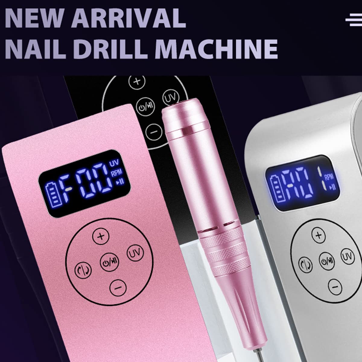 Taladro de uñas eléctrico portátil 3 en 1, compacto de 35000 rpm, kit de lima de uñas profesional eléctrico, secador de uñas, lámpara UV, manicura para acrílico, uñas de gel, manicura y pedicura,