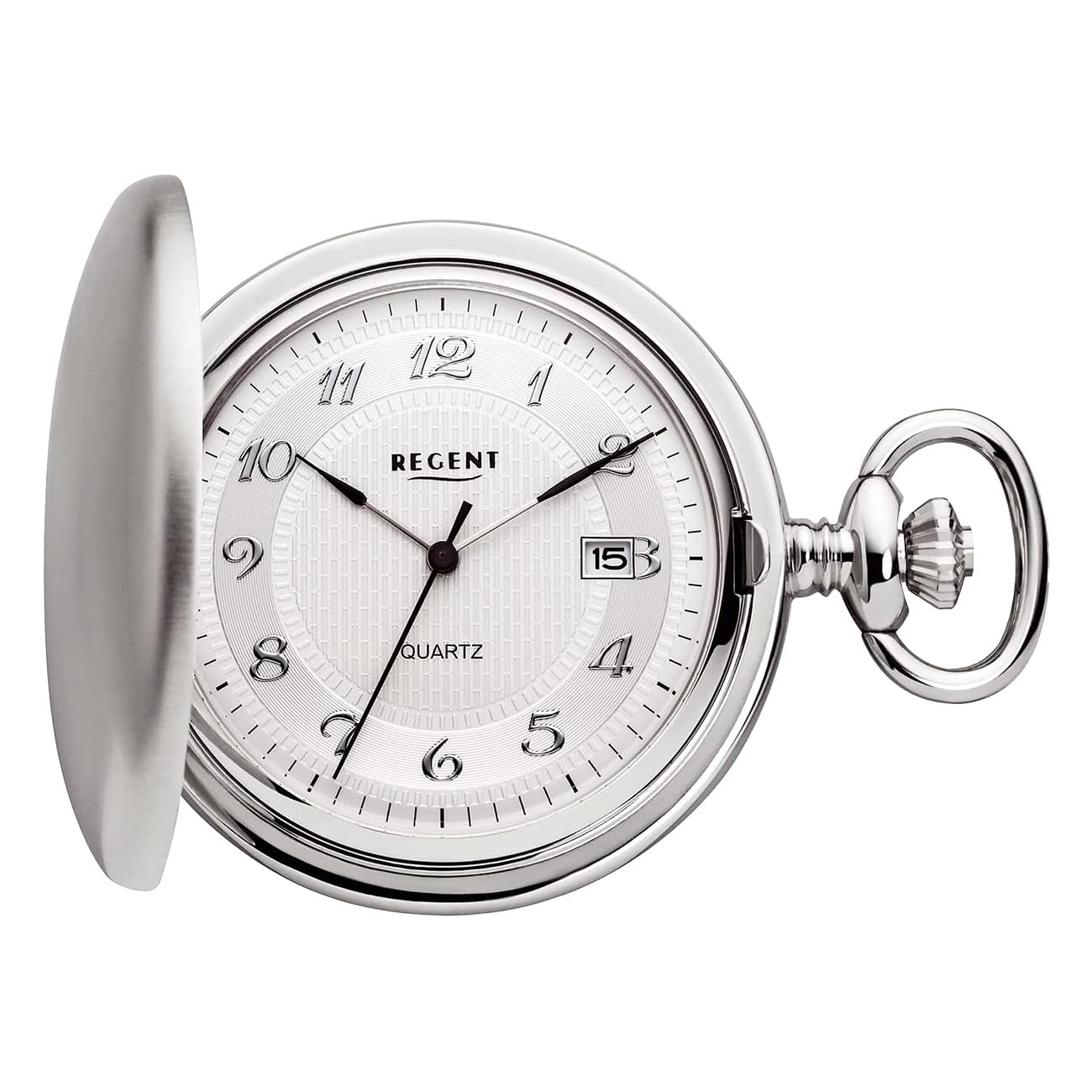 Regent Reloj de Bolsillo para Hombre Savonnette Tapa abatible 43 mm Diámetro Cuarzo Esfera Blanca con Fecha