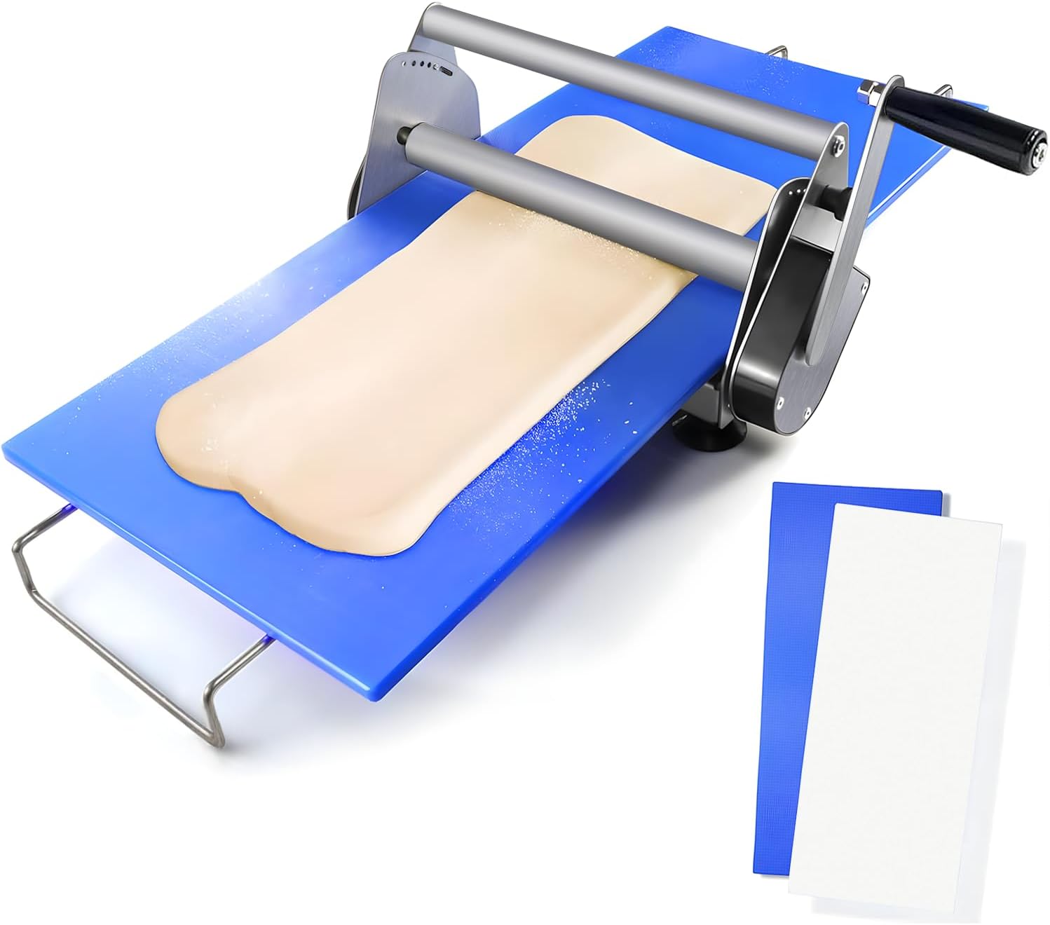 Folding Dough Sheeter with 2 Sheeter Boards, Stainless Steel, Adjustable Thickness, Manual Dough Roller Machine