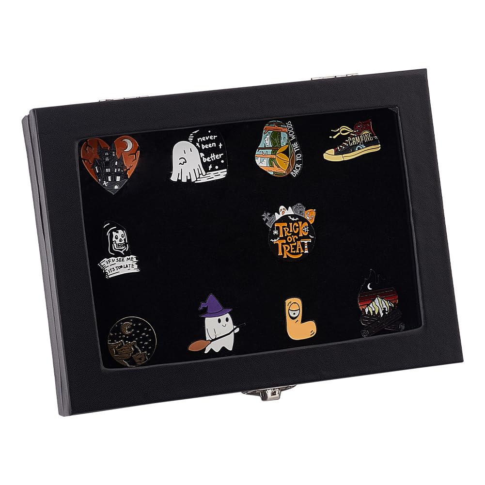 UNICRAFTALE 20x15x4.5cm Black Velve Pin Badge Display Case Ring Storage Box Large Jewellery with Clear Window Shadow Rectangle Box Frame for Medals Badges Brooch Earring Jewelry Display